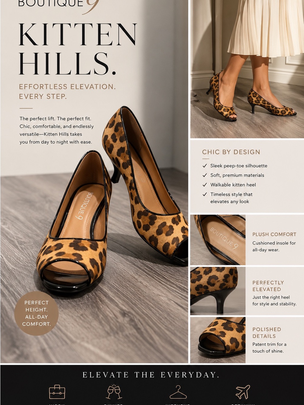 Boutique 9 Leopard Print, Pony hair, Peep-Toe Kitten Heel Pumps - Brown/Black